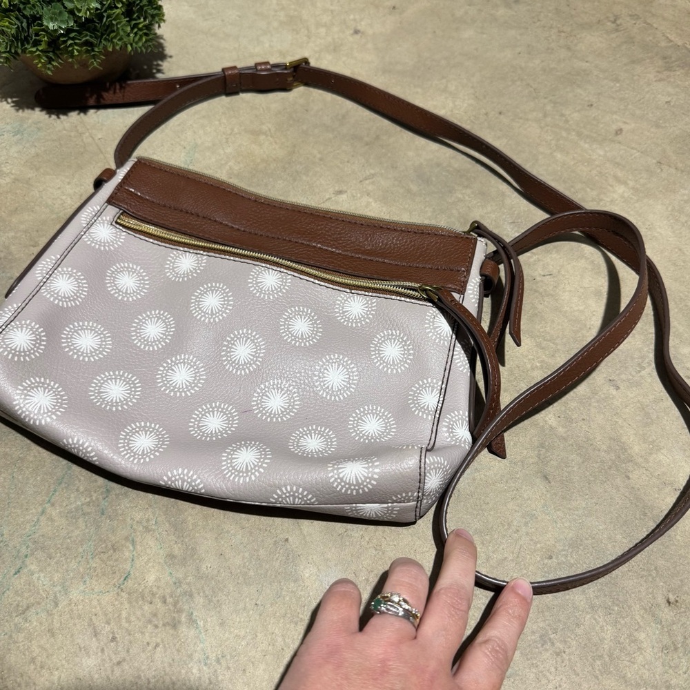 Fossil Felicity Leather Crossbody Bag Purse Dandelion Print Boho Western Cowgirl